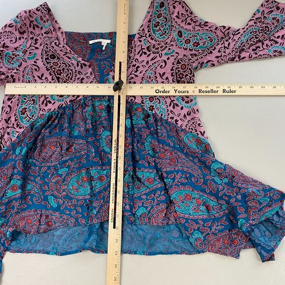 Floreat Anthropologie Top Small Valo Boho Paisley Burnout Bell Sleeve Silk Bld - Picture 9 of 13
